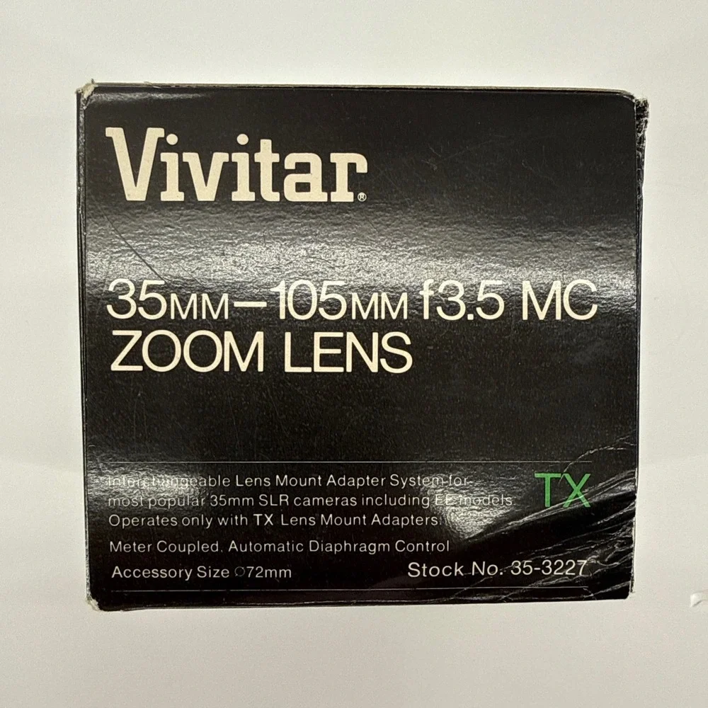 Vivitar 35-105mm f3.5 MC Zoom Lens TX Mount 35-3227 Vintage SLR Lens Box Manual